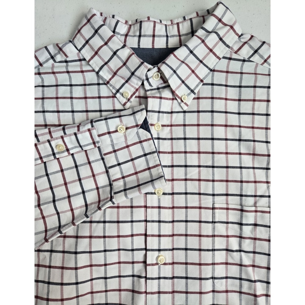 Cremieux Classics Men's 3XT Red Gray White Check Plaid‎ Long Sleeve Button Down